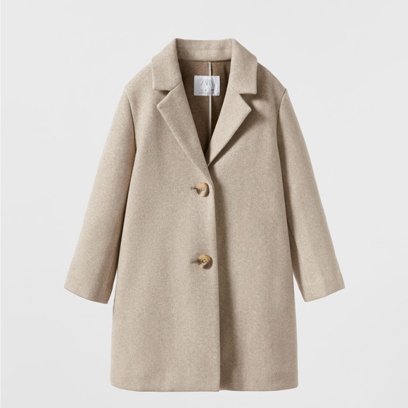 Zara Other - Zara girls wool-like peacoat coat in light beige tan size 6-7